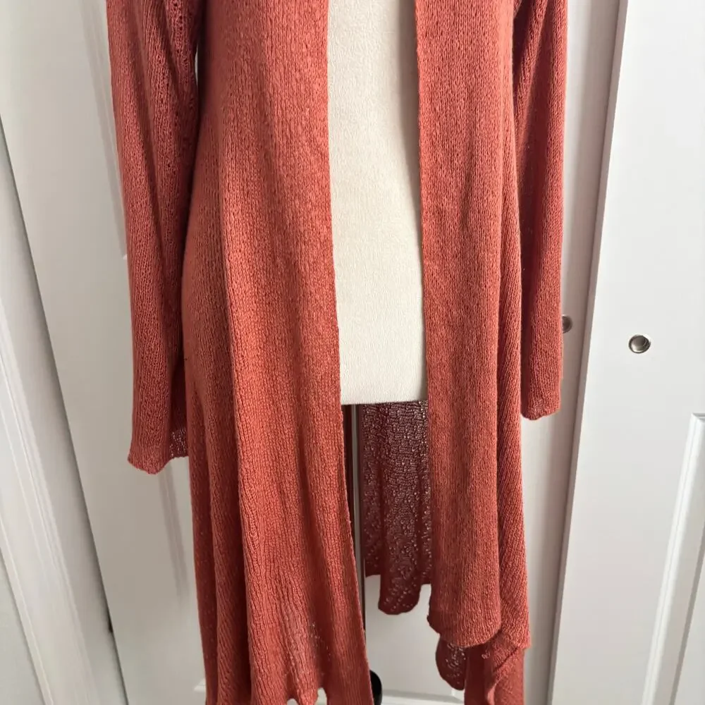 Kby 100% Bamboo Long Line Open Front Draped Asymmetric Cardigan Orange